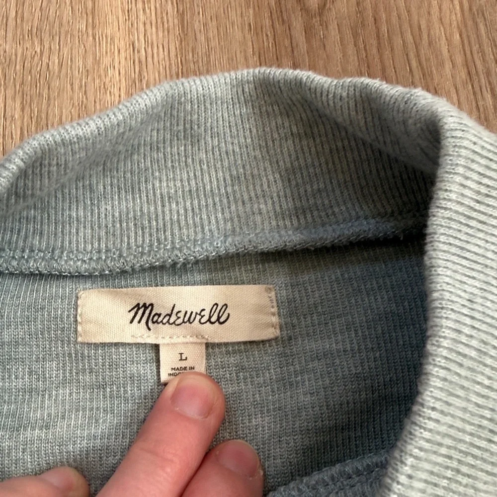 Madewell Women's Top Sage Green Plush Mock-neck Puff-Sleeve Top Large NB512
